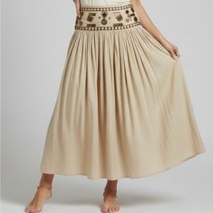 VTG Studio JPR Boho Maxi Skirt Beaded Coin Tiered Brown Cotton Y2K Whimsigoth L